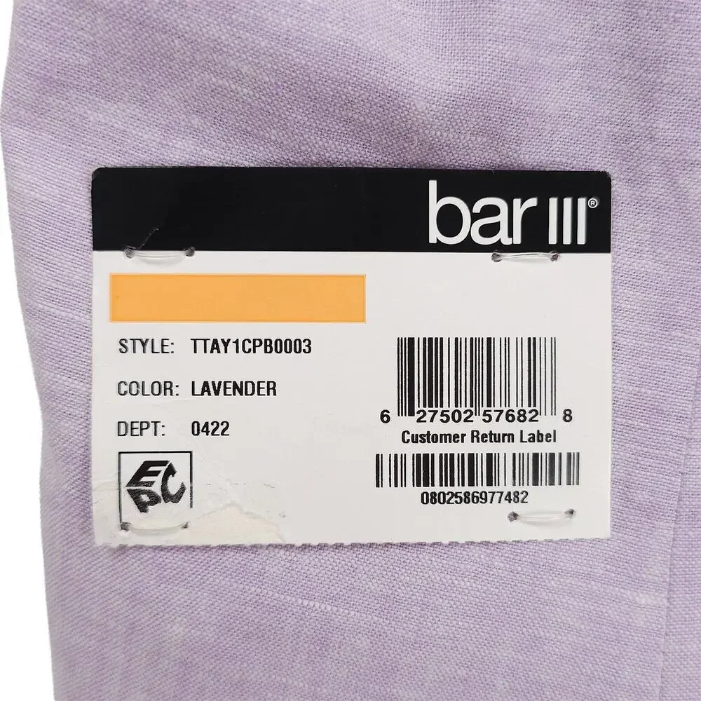 Bar III Mens Slim Fit 2 Piece Suit 40R 31x30 Lavender Purple Solid Linen Cotton